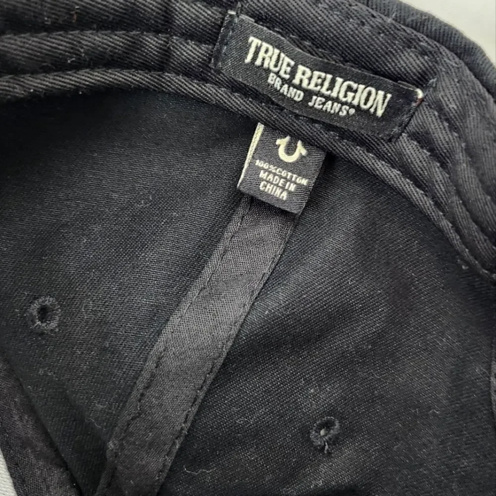 True Religion Snapback Baseball Cap Hat Black White Horseshoe Logo